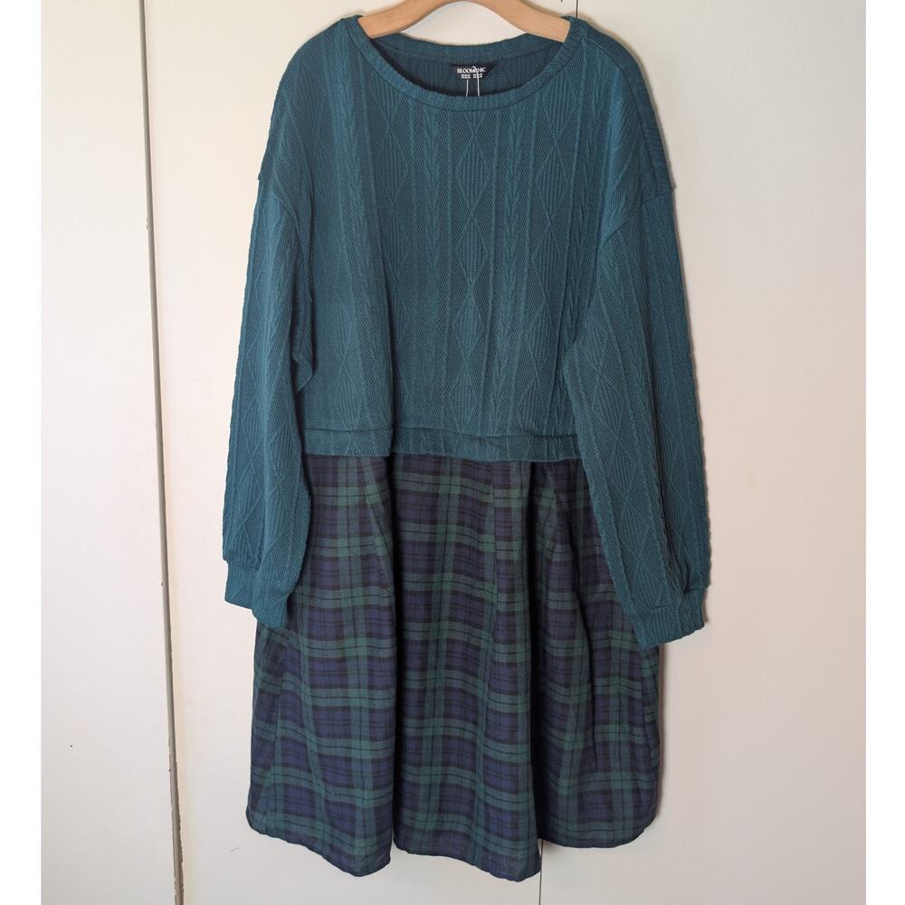 Bloomchick Green Sweater Plaid Dress 3XL - Picture 7 of 14